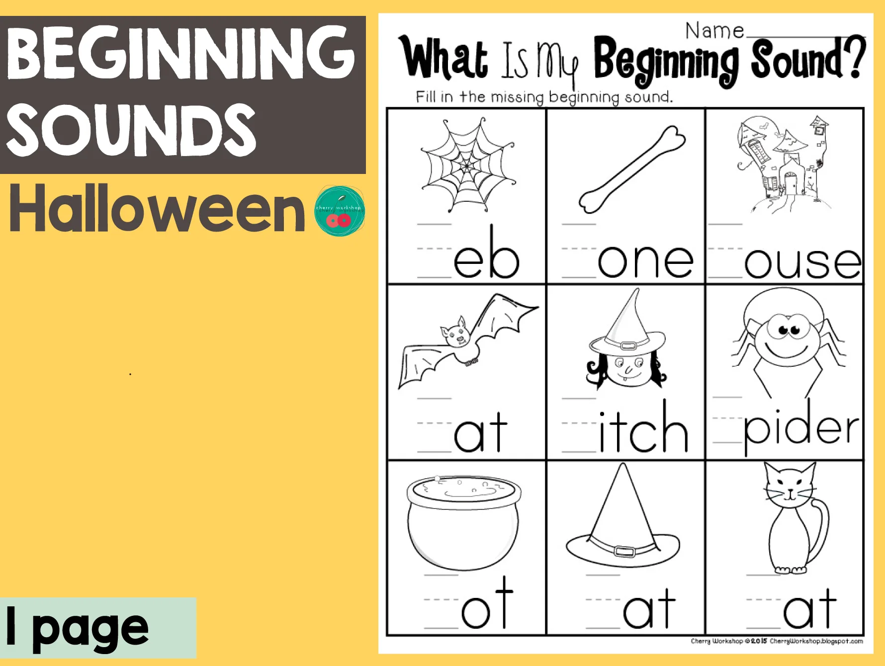 An educational teaching resource from Cherry Workshop entitled Halloween What is My Beginning Sound downloadable at Teach Simple.