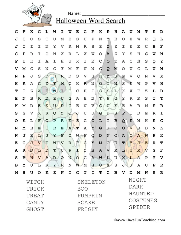 An educational teaching resource from Have Fun Teaching entitled Halloween Word Search Worksheet downloadable at Teach Simple.