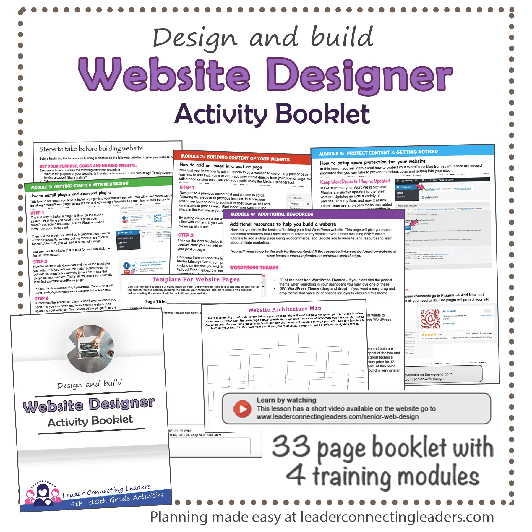 An educational teaching resource from Leader Connecting Leaders entitled High School Design & Build Website Designer Activity Booklet downloadable at Teach Simple.