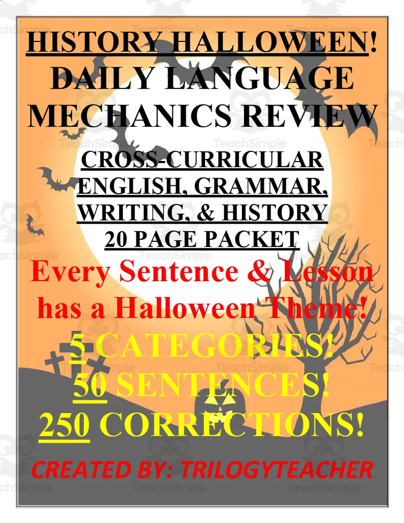 History Halloween Daily Language Review Packet by Teach Simple