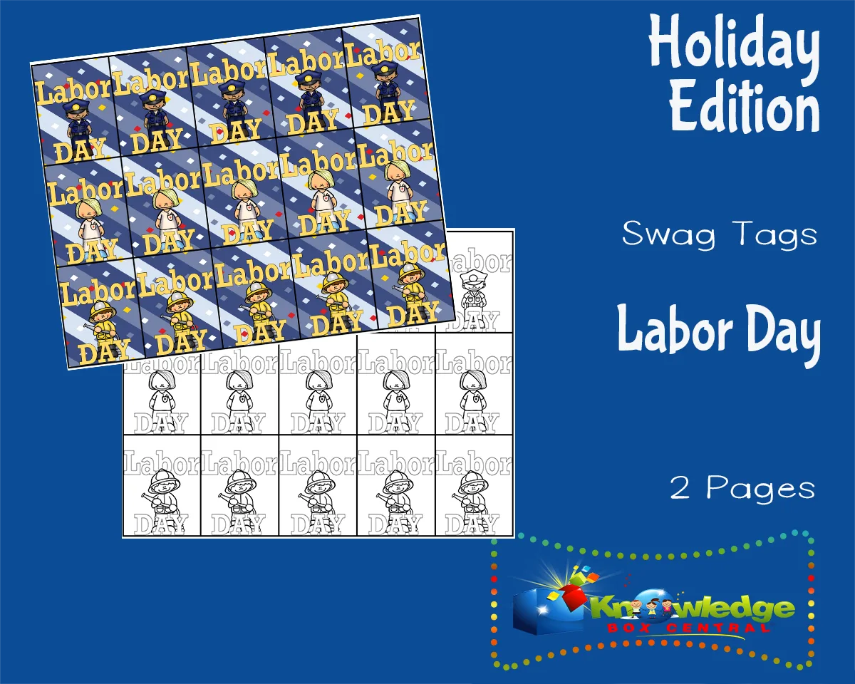 An educational teaching resource from Knowledge Box Central entitled Holiday Swag Tags: Labor Day downloadable at Teach Simple.