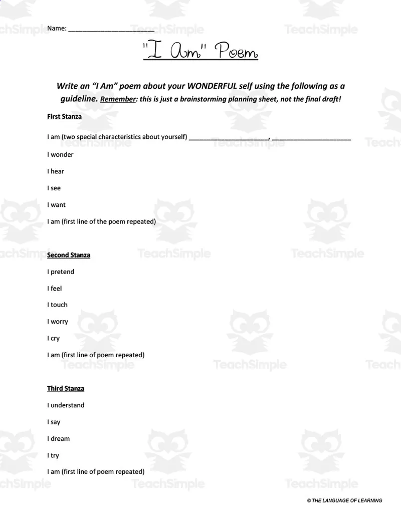 "I Am" Poem Writing Template by Teach Simple "I Am" Poem Writing Template by Teach Simple