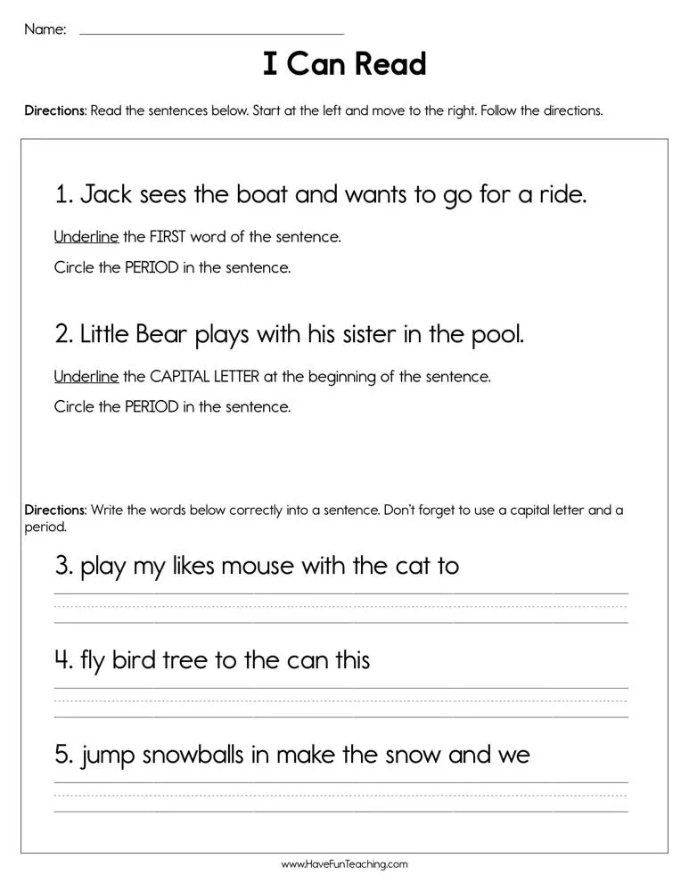 An educational teaching resource from Have Fun Teaching entitled I Can Read Worksheet downloadable at Teach Simple.