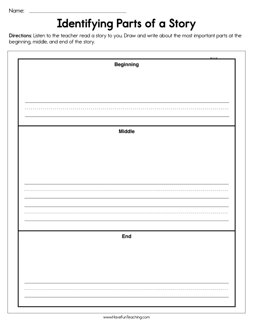 Identifying Parts of a Story Worksheet by Teach Simple