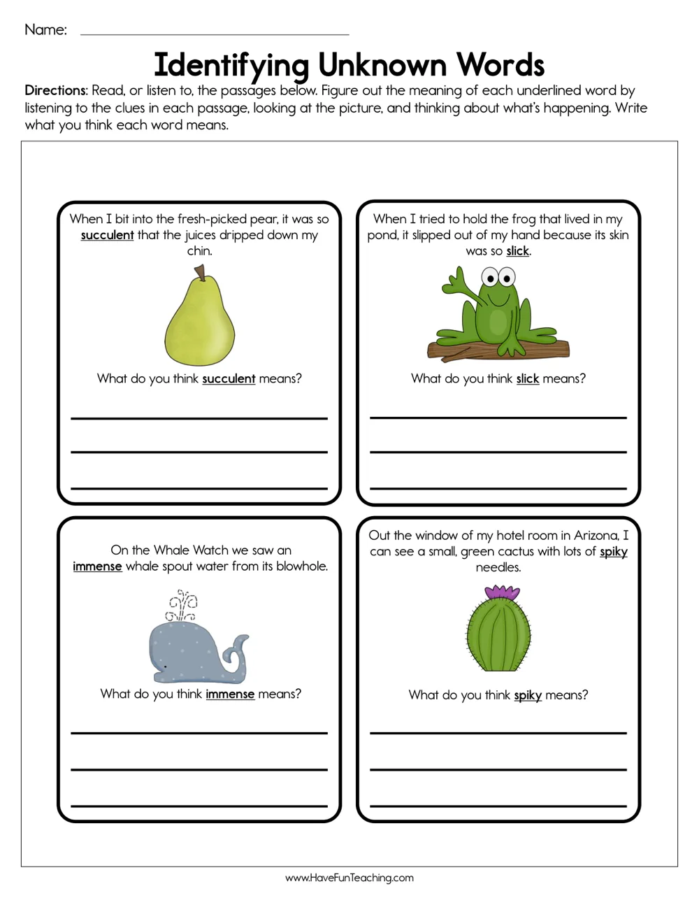 Identifying Unknown Words Worksheet by Teach Simple