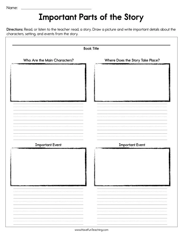 An educational teaching resource from Have Fun Teaching entitled Important Elements of the Story Worksheet downloadable at Teach Simple.