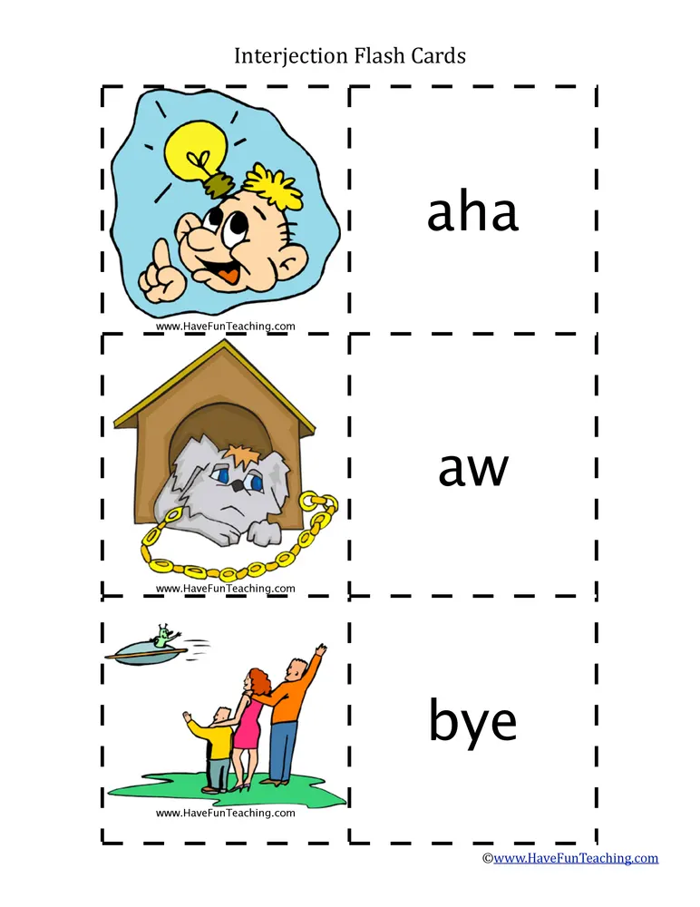 An educational teaching resource from Have Fun Teaching entitled Interjection Flash Cards downloadable at Teach Simple.