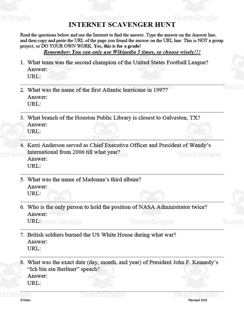 Internet Scavenger Hunt by Teach Simple