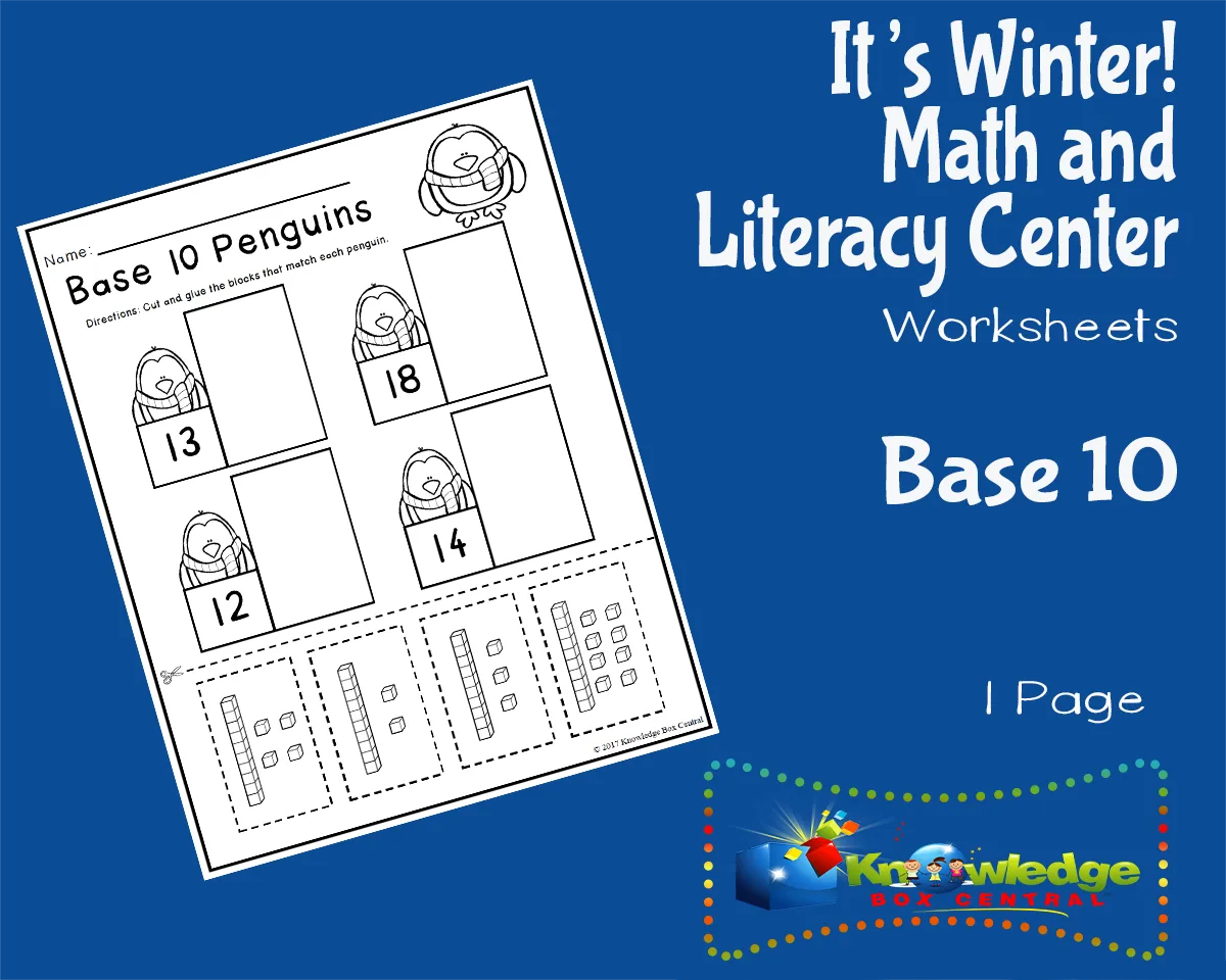 An educational teaching resource from Knowledge Box Central entitled It's Winter! Kindergarten Math & Literacy Center: Base 10 downloadable at Teach Simple.