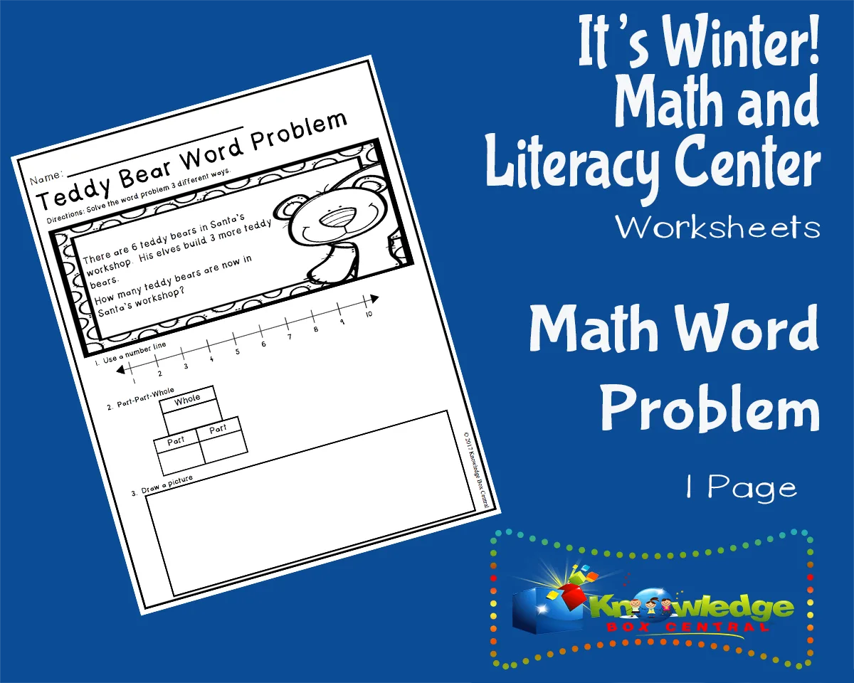 An educational teaching resource from Knowledge Box Central entitled It's Winter! Kindergarten Math & Literacy Center: Math Word Problem downloadable at Teach Simple.