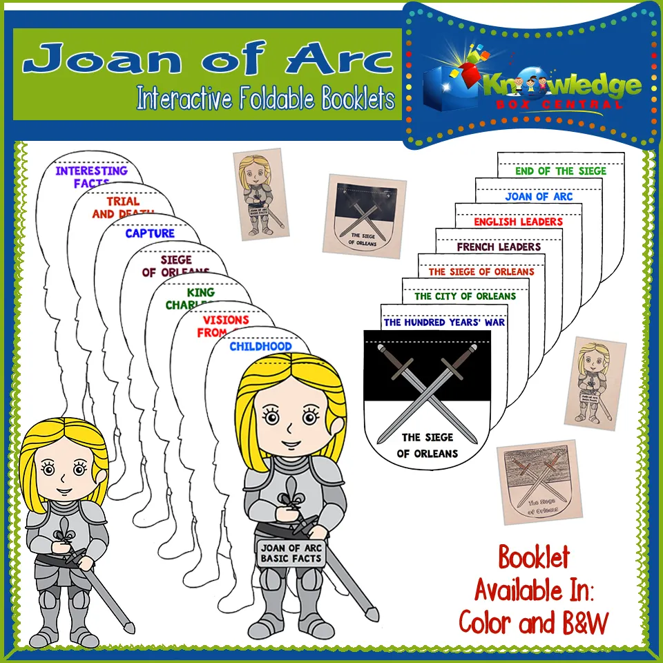 An educational teaching resource from Knowledge Box Central entitled Joan of Arc Interactive Foldable Booklets – EBOOK downloadable at Teach Simple.