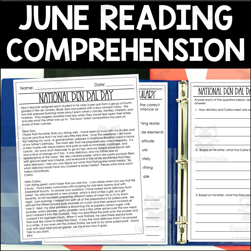 An educational teaching resource from Life Beyond the Gradebook entitled June Reading Comprehension Passages | Monthly Reading Passages downloadable at Teach Simple.