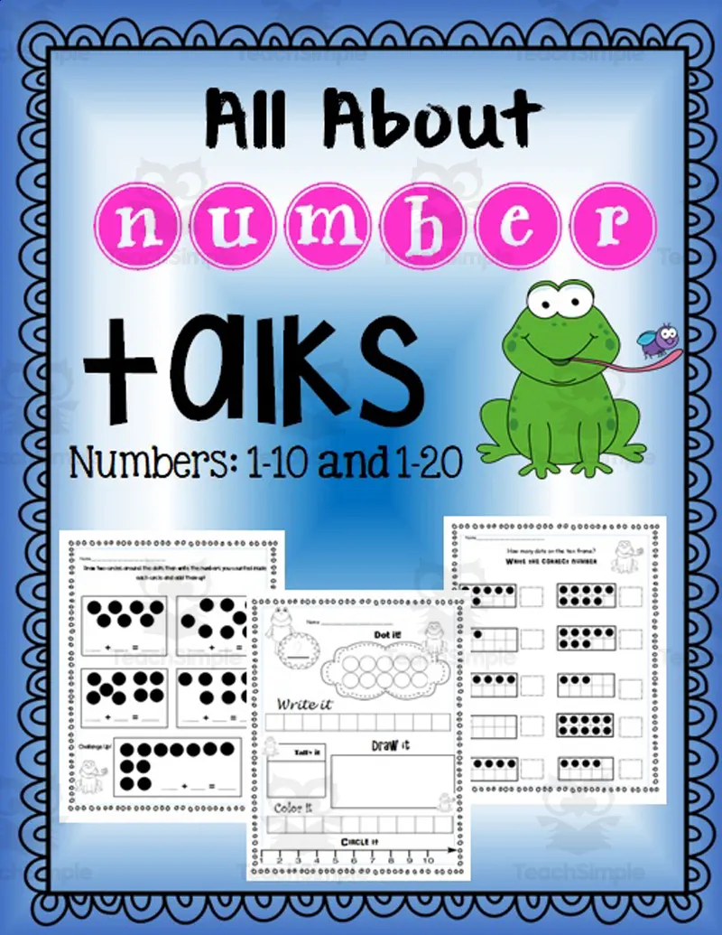 An educational teaching resource from K-5 Treasures entitled Kindergarten and 1st Grade All About Numbers / Number Sense for Numbers 1-10 and 1-20 downloadable at Teach Simple.