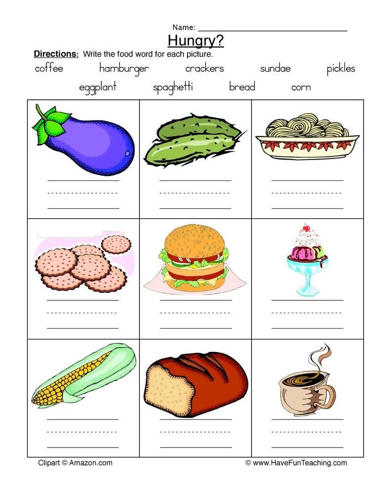 An educational teaching resource from Have Fun Teaching entitled Label Food Names Worksheet downloadable at Teach Simple.