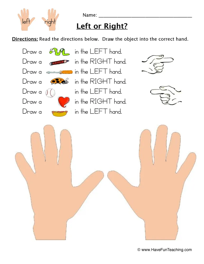 An educational teaching resource from Have Fun Teaching entitled Left or Right Drawing Worksheet downloadable at Teach Simple.