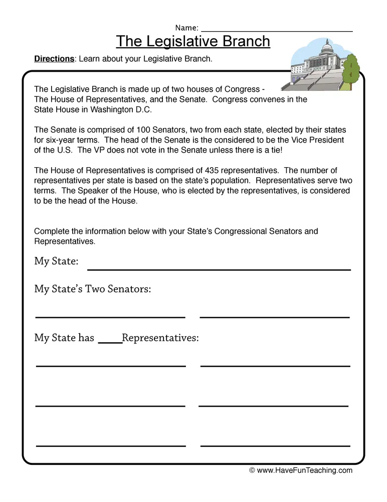Legislative Branch Worksheet by Teach Simple Legislative Branch Worksheet by Teach Simple