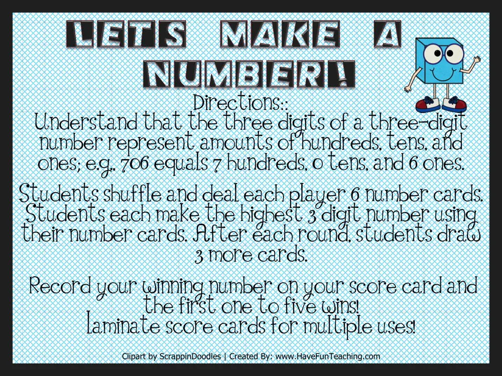 Let's Make a Number Hundreds Tens One Activity by Teach Simple
