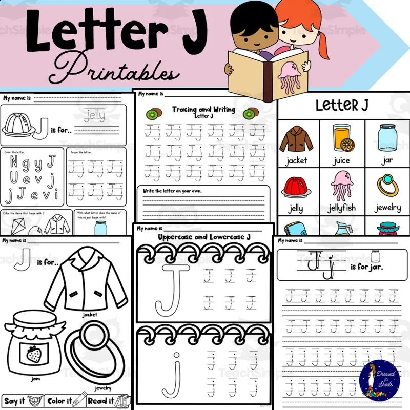 An educational teaching resource from Soumara Siddiqui entitled Letter J Printables downloadable at Teach Simple.