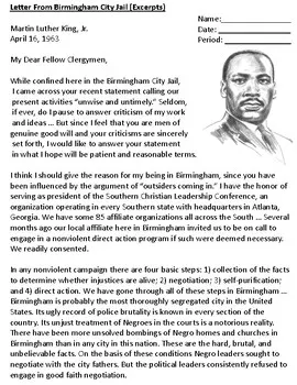 An educational teaching resource from Educate and Create entitled Letters from Birmingham Jail by Martin Luther King Jr. downloadable at Teach Simple.