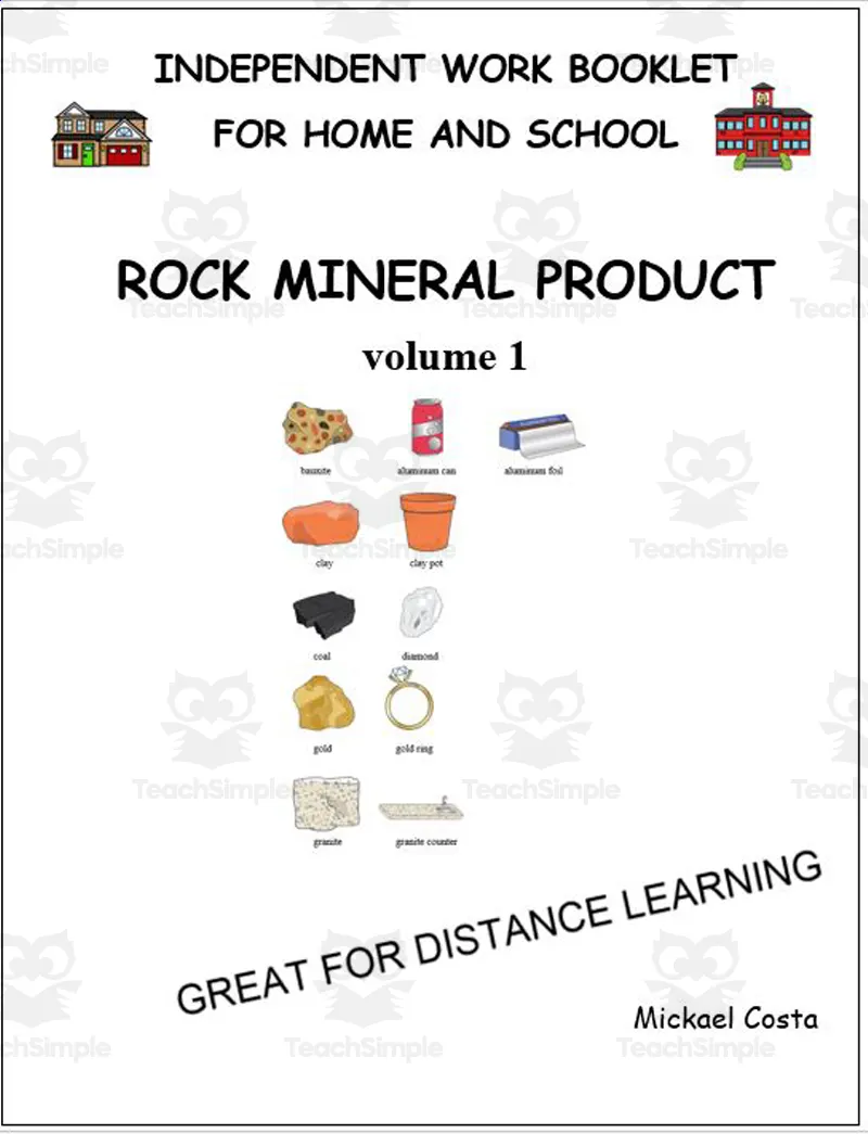 An educational teaching resource from Learn it ANY way entitled Literacy worksheets:  Rock and mineral products downloadable at Teach Simple.