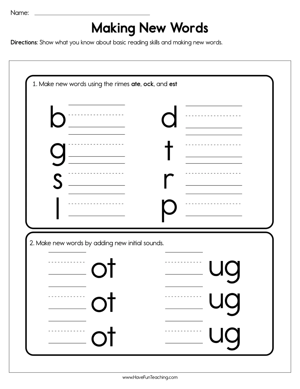 Making New Words Worksheet by Teach Simple