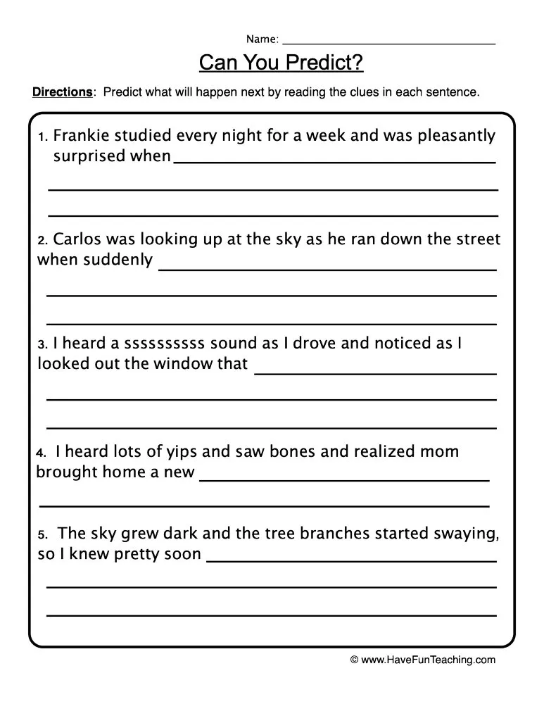 An educational teaching resource from Have Fun Teaching entitled Making Predictions Worksheet downloadable at Teach Simple.