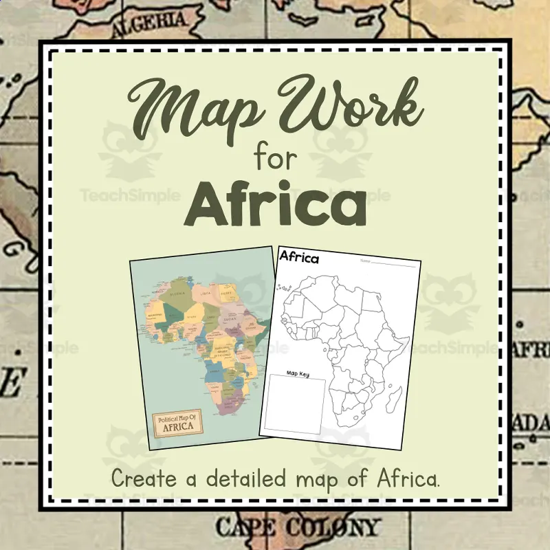 An educational teaching resource from Simply Schoolgirl entitled Map Work for Africa | Continent of Africa Unit Study | Geography Bundle downloadable at Teach Simple.