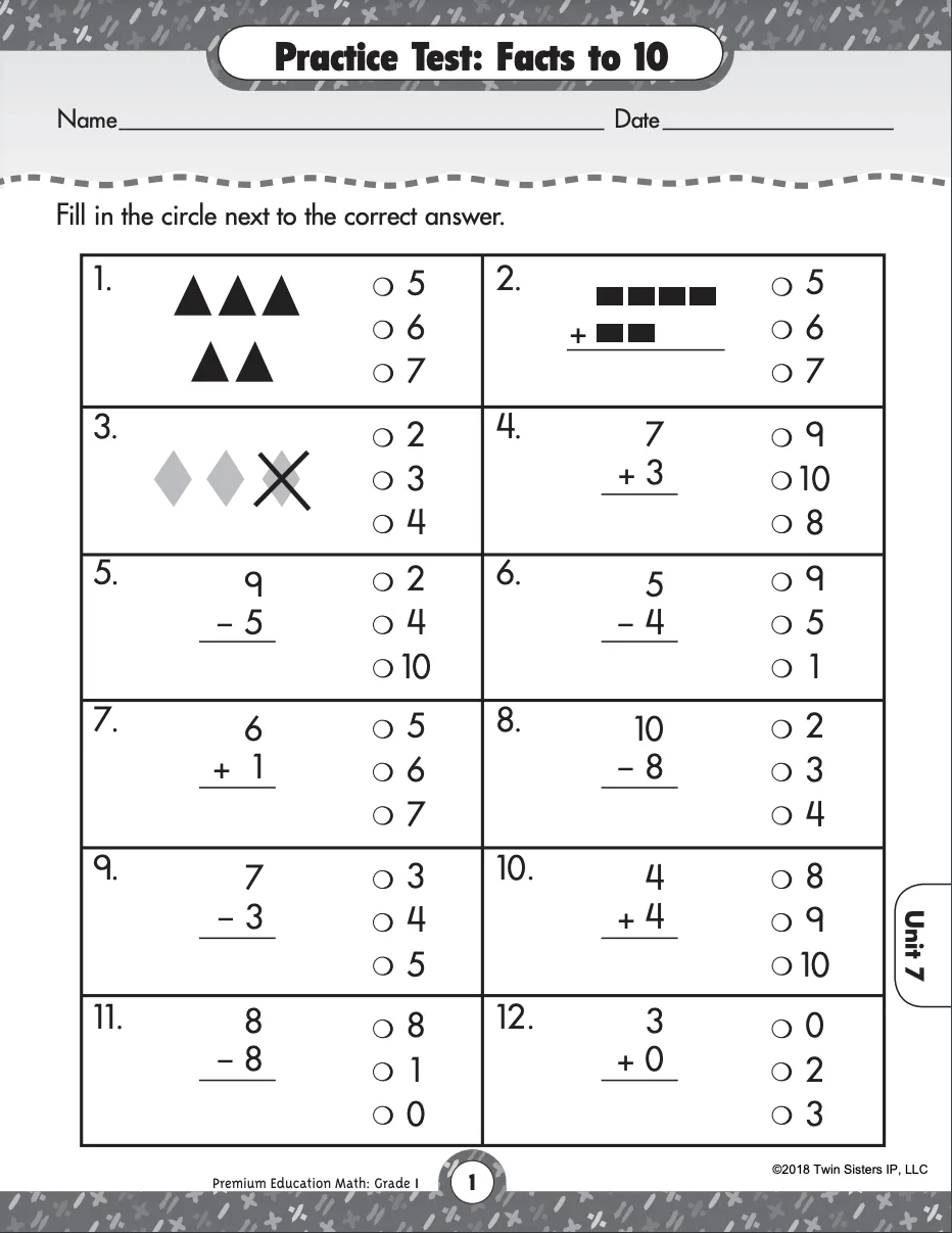 Math Grade 1 Comprehensive Skills Practice Test By Teach Simple 6386