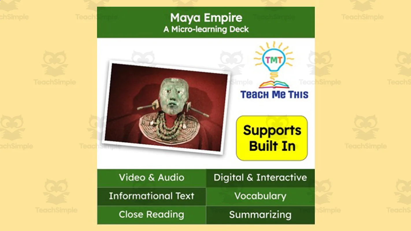 An educational teaching resource from Teach Me This entitled Mayan Empire | Reading Comprehension Deck | Interactive Lesson downloadable at Teach Simple.