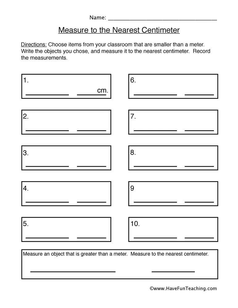 An educational teaching resource from Have Fun Teaching entitled Measurement Centimeters Worksheet downloadable at Teach Simple.