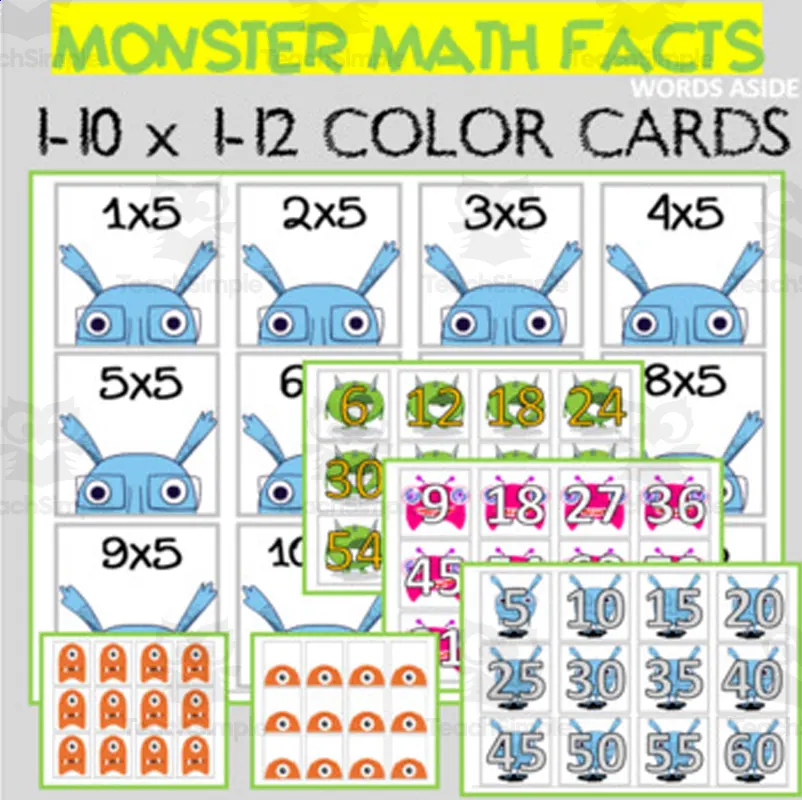 Monster Math Facts Multiplication Cards {colored} by Teach Simple
