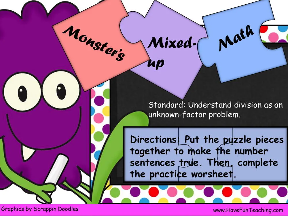 Monsters Mixed Up Math Unknown Factors Puzzle Activity by Teach Simple