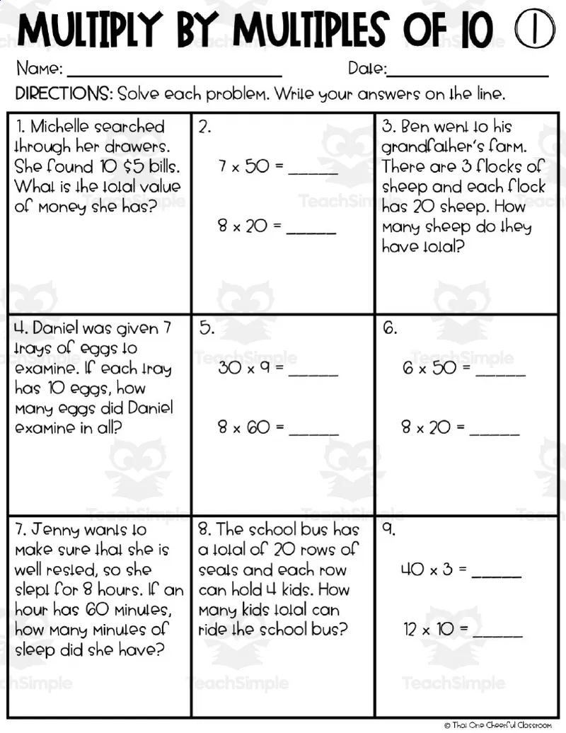 Multiply by Multiples of 10 Homework Worksheets by Teach Simple