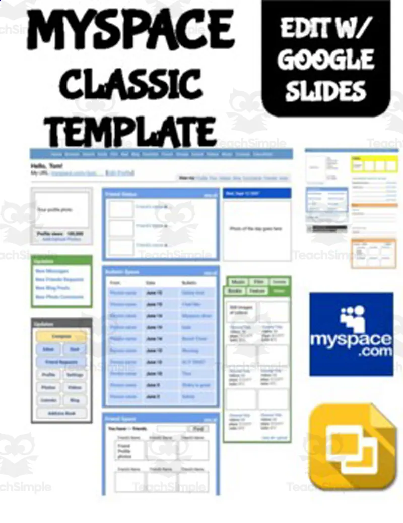 Easymyspace Myspace Classic Template (Editable on Google Slides) by Teach Simple
