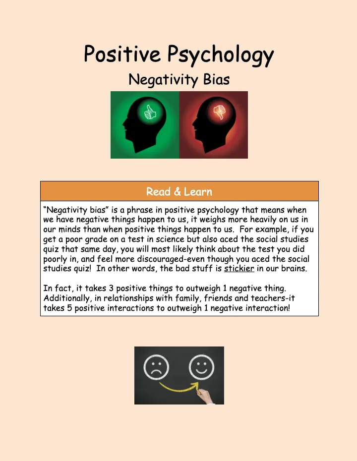 An educational teaching resource from Jennifer Moyer Taylor entitled Negativity Bias-A Positive Psychology Concept SEL Hyperdoc downloadable at Teach Simple.