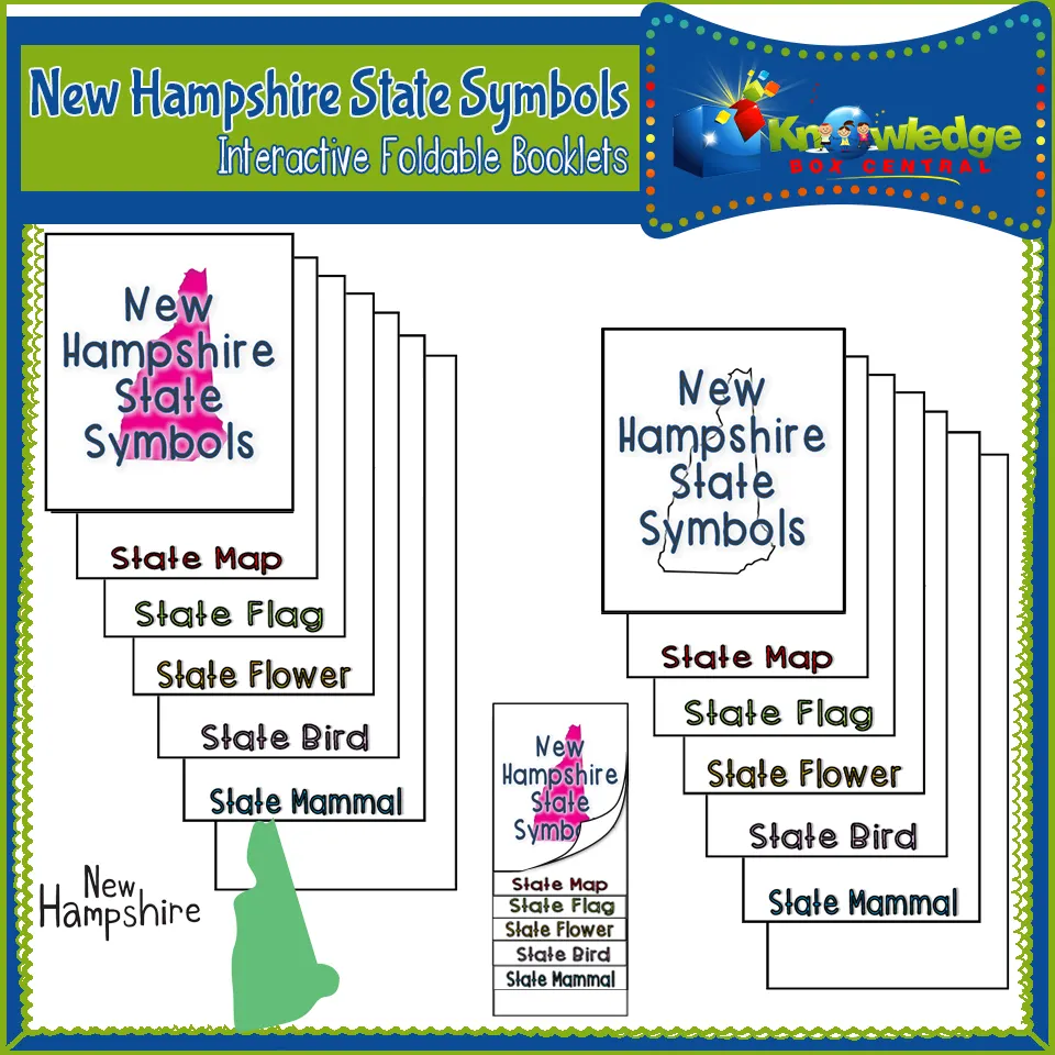 An educational teaching resource from Knowledge Box Central entitled New Hampshire State Symbols Interactive Foldable Booklets - EBOOK downloadable at Teach Simple.