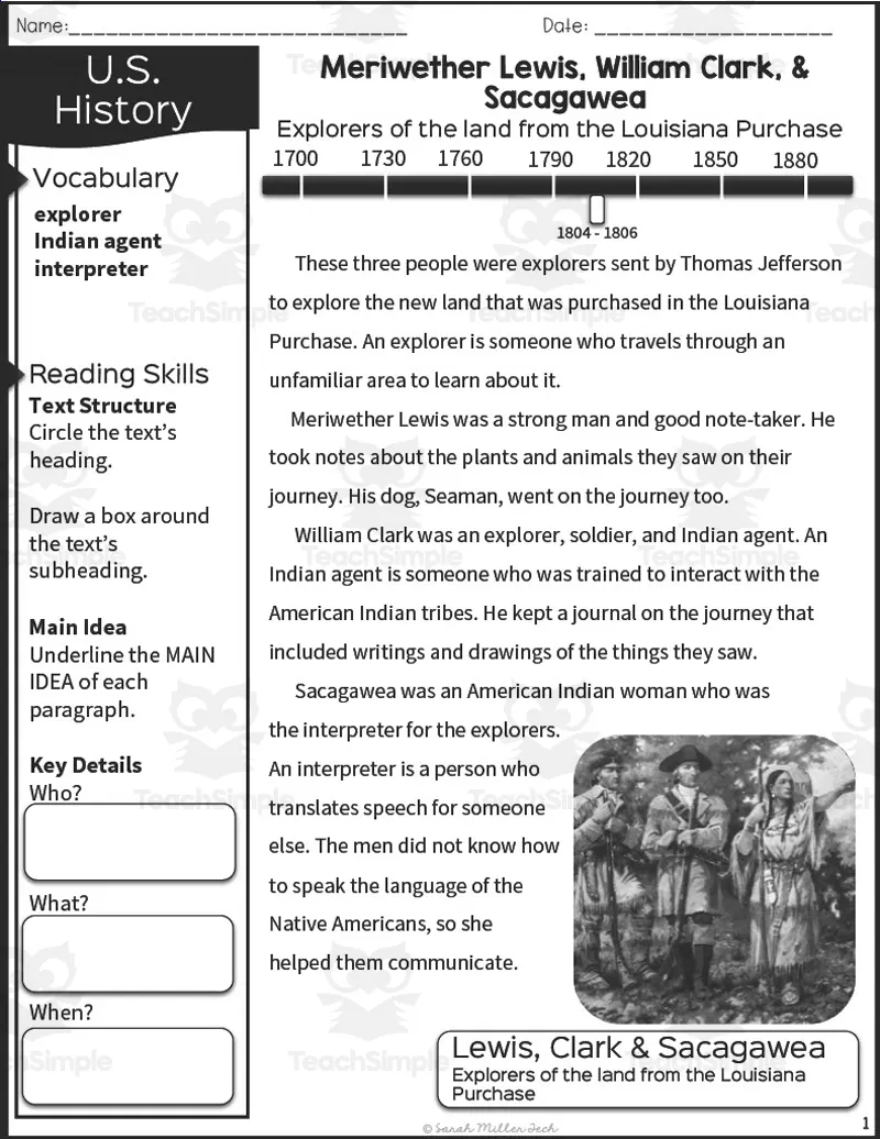 Nonfiction Reading Packet: Lewis & Clark + Sacagawea by Teach Simple