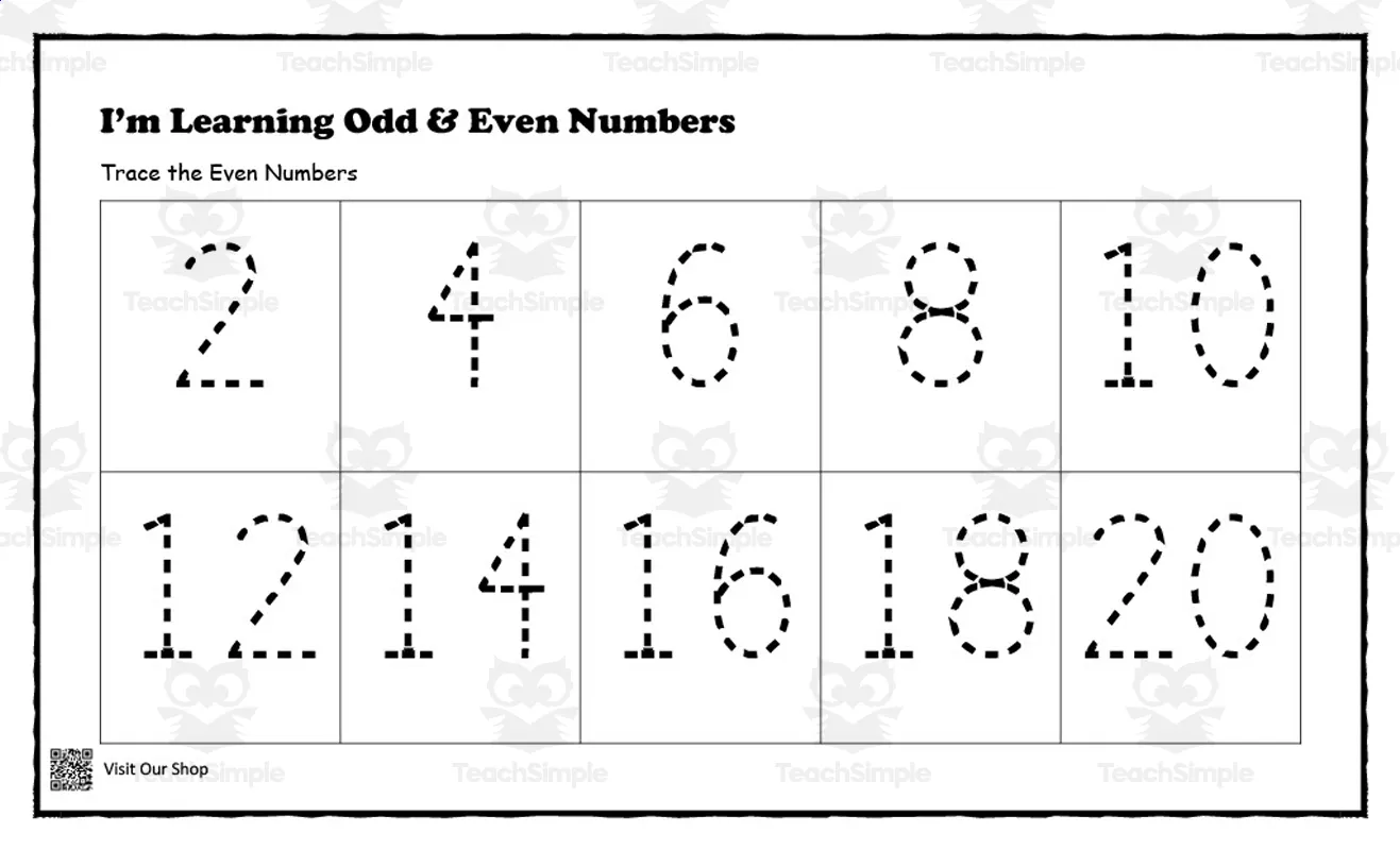 An educational teaching resource from KD's PreSchool Shop entitled Odd and Even Numbers downloadable at Teach Simple.