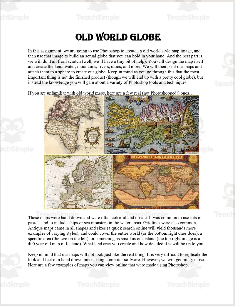 An educational teaching resource from OK Products entitled Old World Globe Photoshop Activity 2 downloadable at Teach Simple.