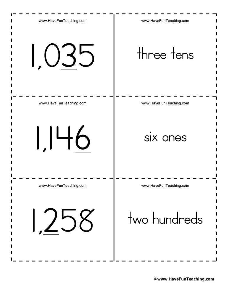 An educational teaching resource from Have Fun Teaching entitled Ones, Tens, Hundreds, Thousands Place Value Flash Cards downloadable at Teach Simple.