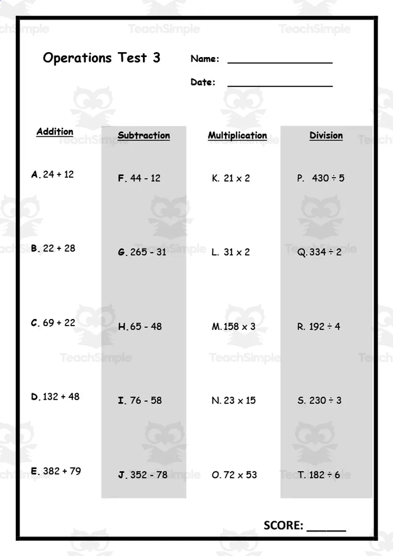 Operations Test 3 by Teach Simple