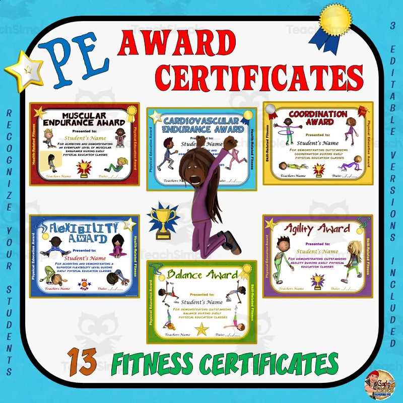 PE Fitness Certificates by Teach Simple