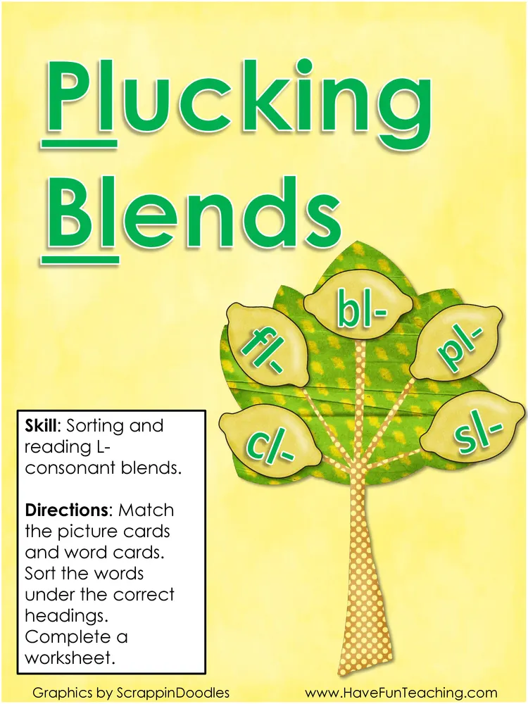 An educational teaching resource from Have Fun Teaching entitled Plucking Blends L Blend Activity downloadable at Teach Simple.