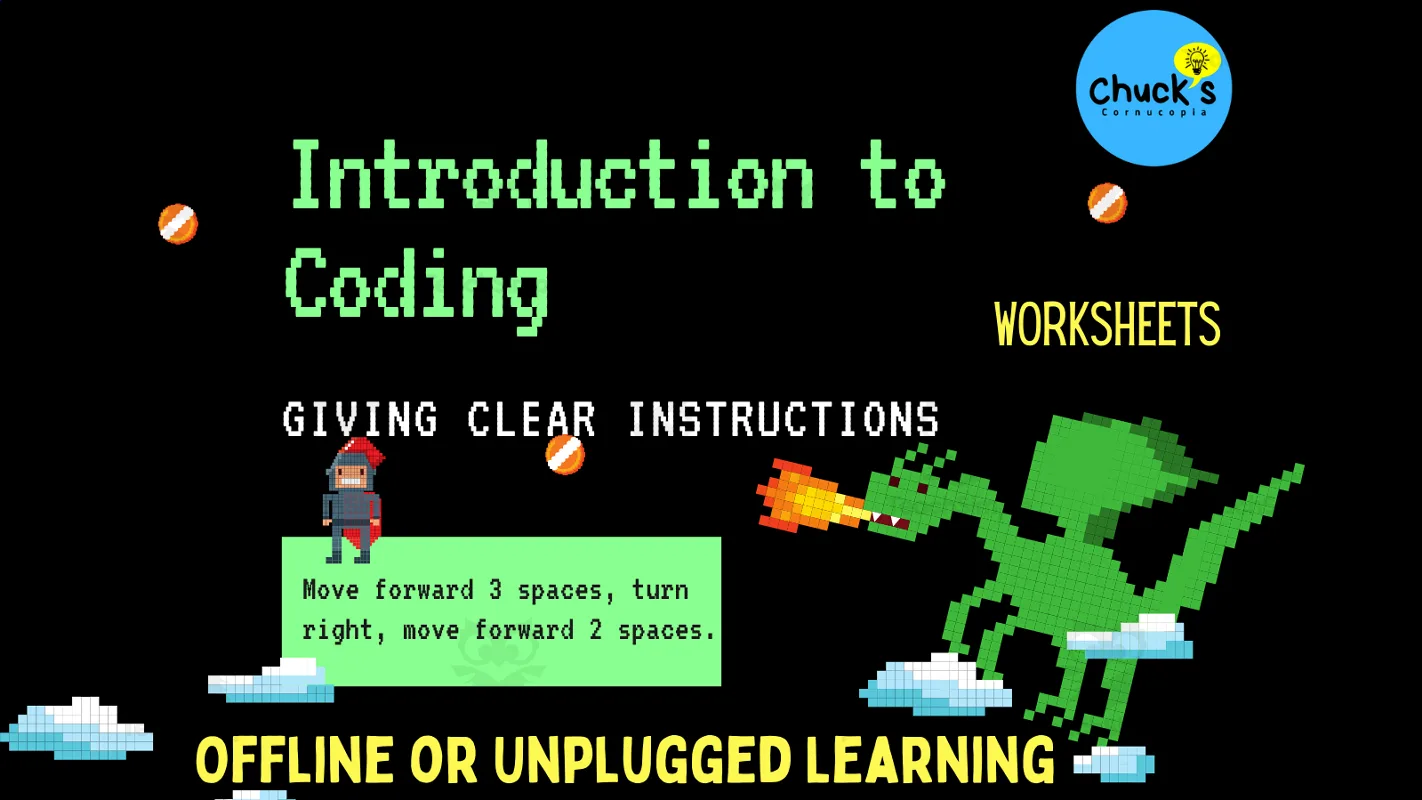 An educational teaching resource from Chuck's Cornucopia entitled Pre-Coding - Introduction to Coding - Clear Instructions & Sequences - Unplugged downloadable at Teach Simple.