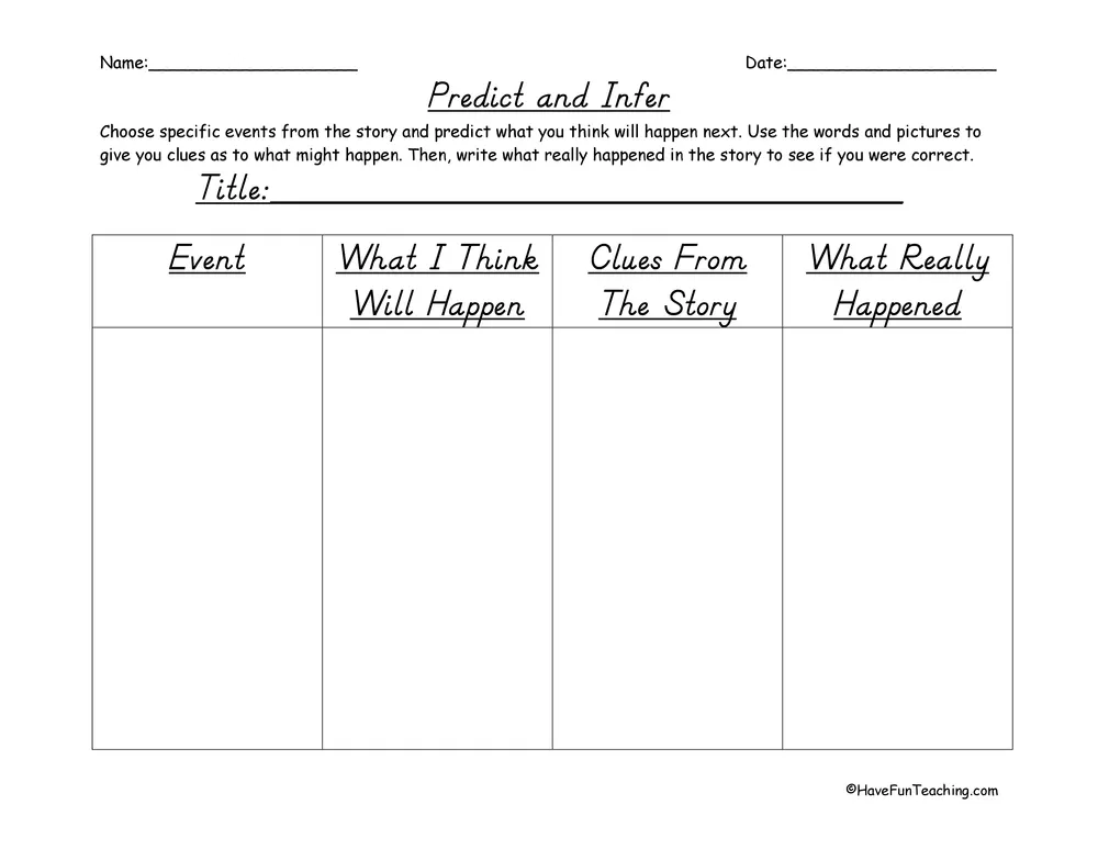 An educational teaching resource from Have Fun Teaching entitled Predict and Infer Graphic Organizer downloadable at Teach Simple.