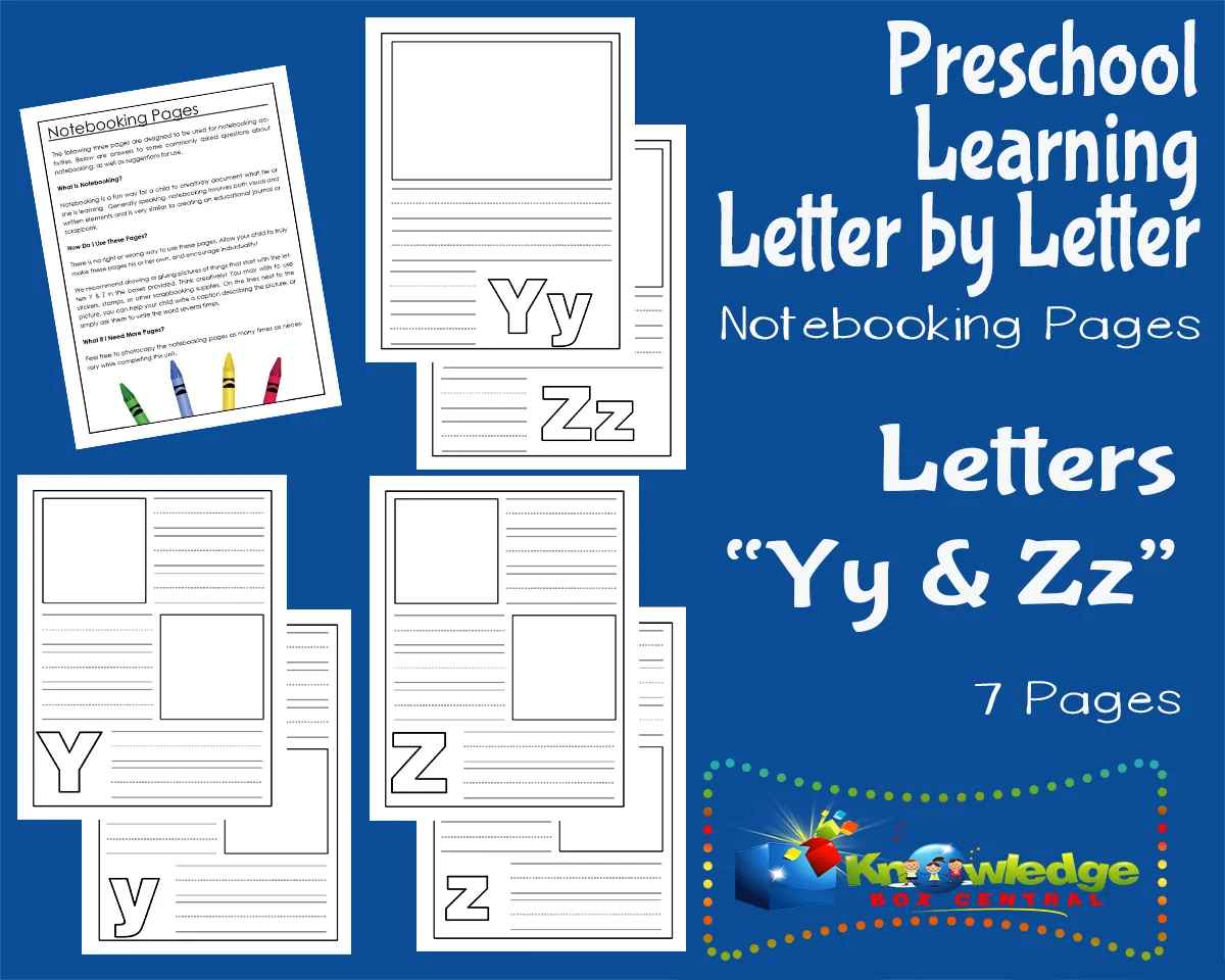 An educational teaching resource from Knowledge Box Central entitled Preschool Letter by Letter: Letters Y & Z - Notebooking downloadable at Teach Simple.