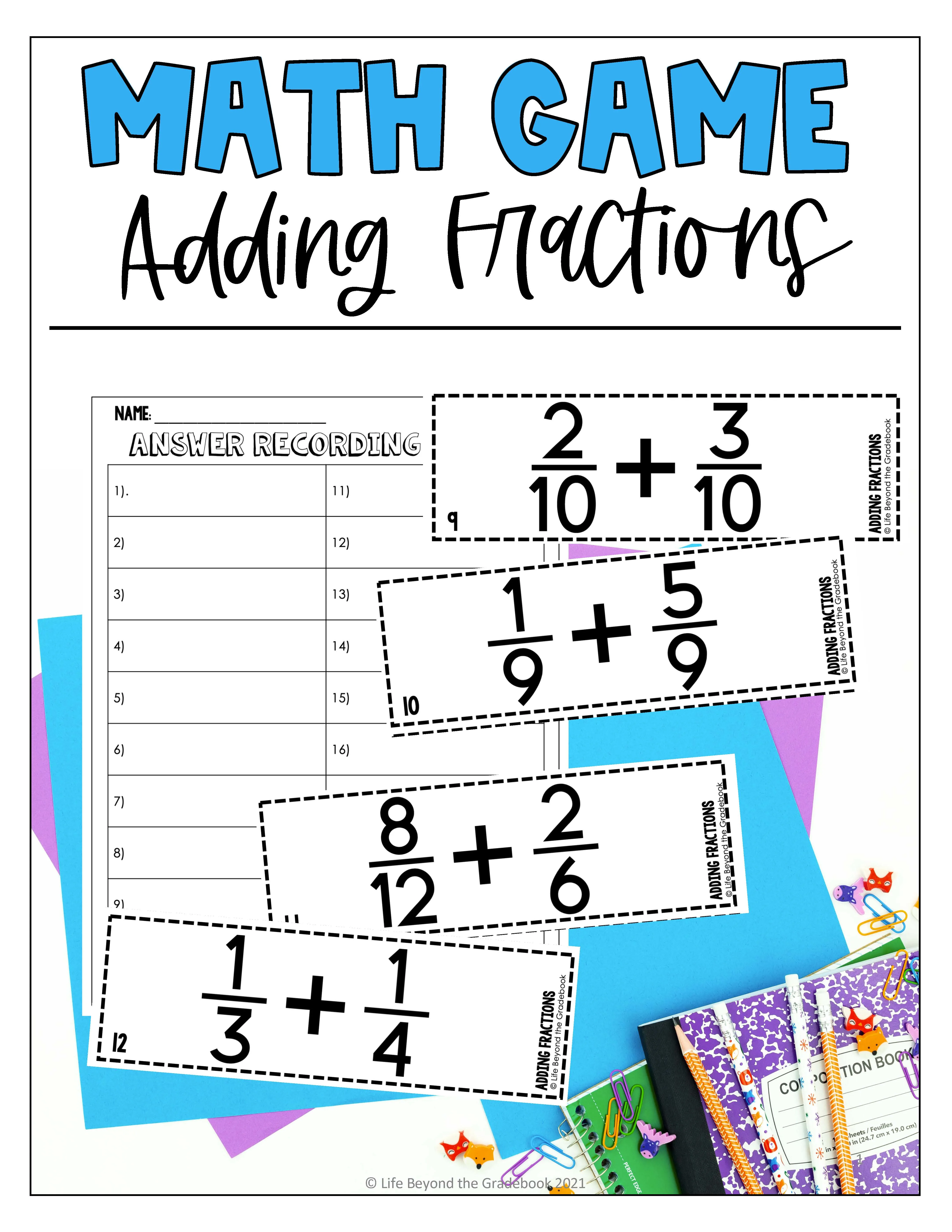 Printable Math Game: Adding Fractions by Teach Simple