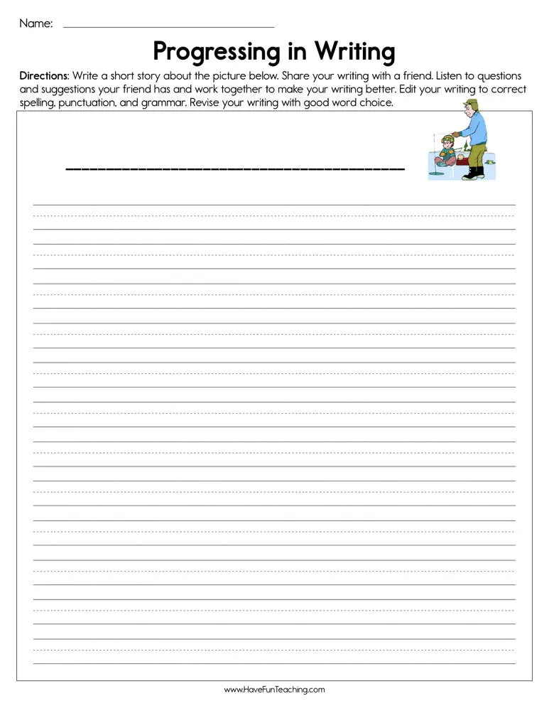 An educational teaching resource from Have Fun Teaching entitled Progress in Writing Worksheet downloadable at Teach Simple.