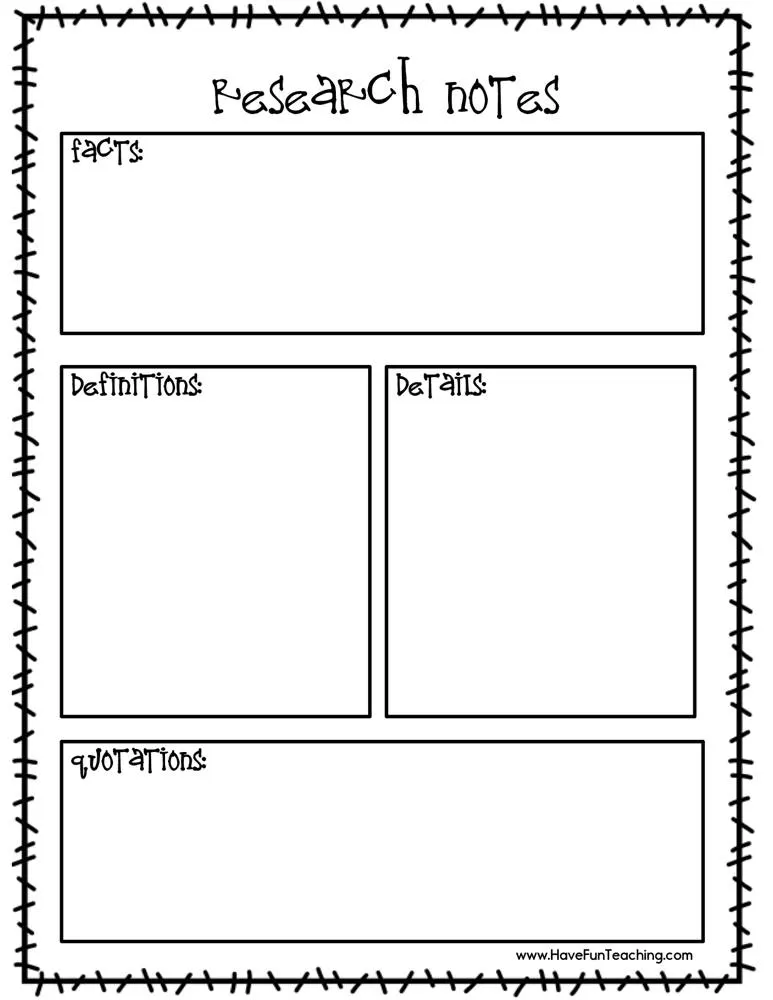 An educational teaching resource from Have Fun Teaching entitled Research Notes Worksheet downloadable at Teach Simple.