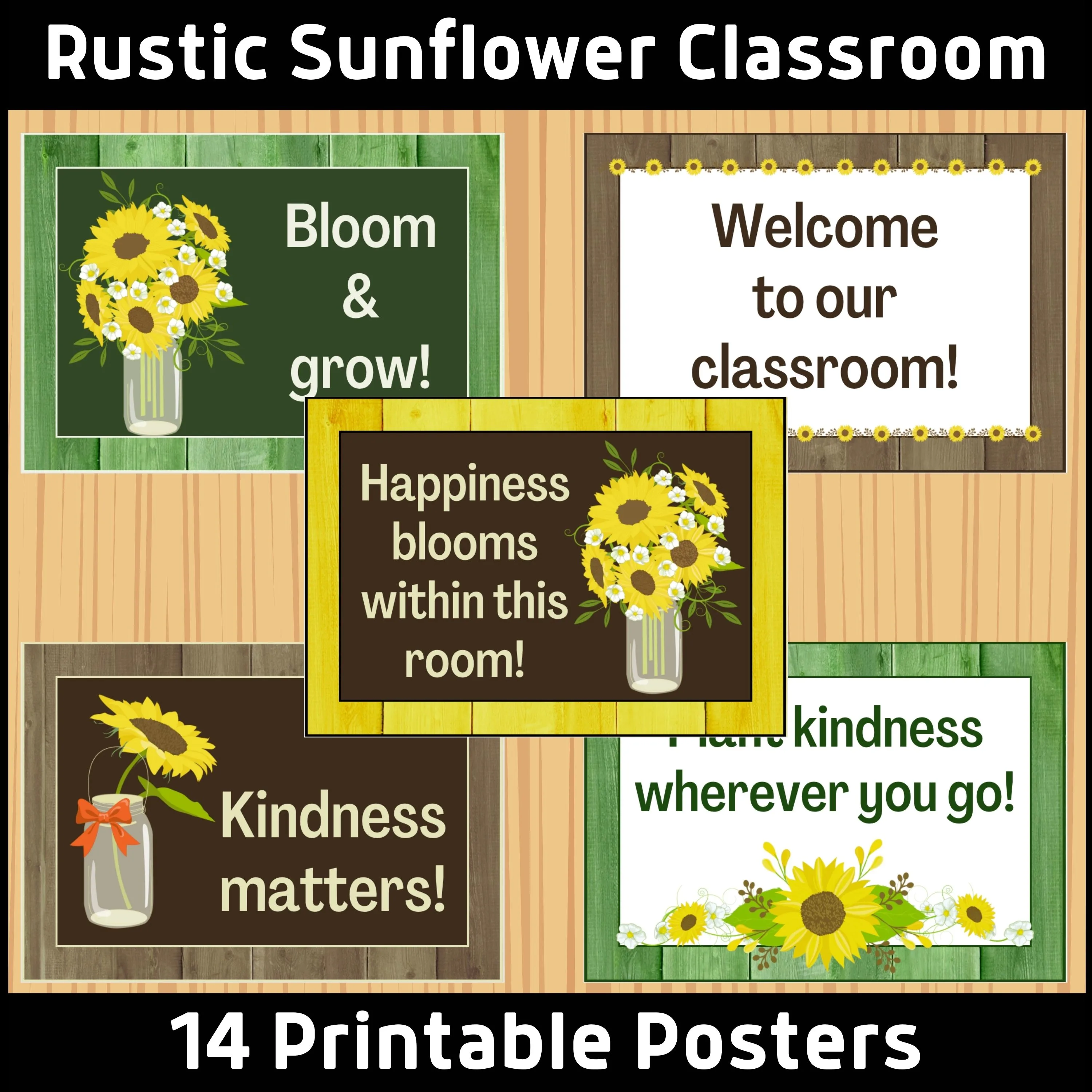 An educational teaching resource from Classy Classroom VIP entitled Rustic Sunflower Classroom Welcome Posters downloadable at Teach Simple.